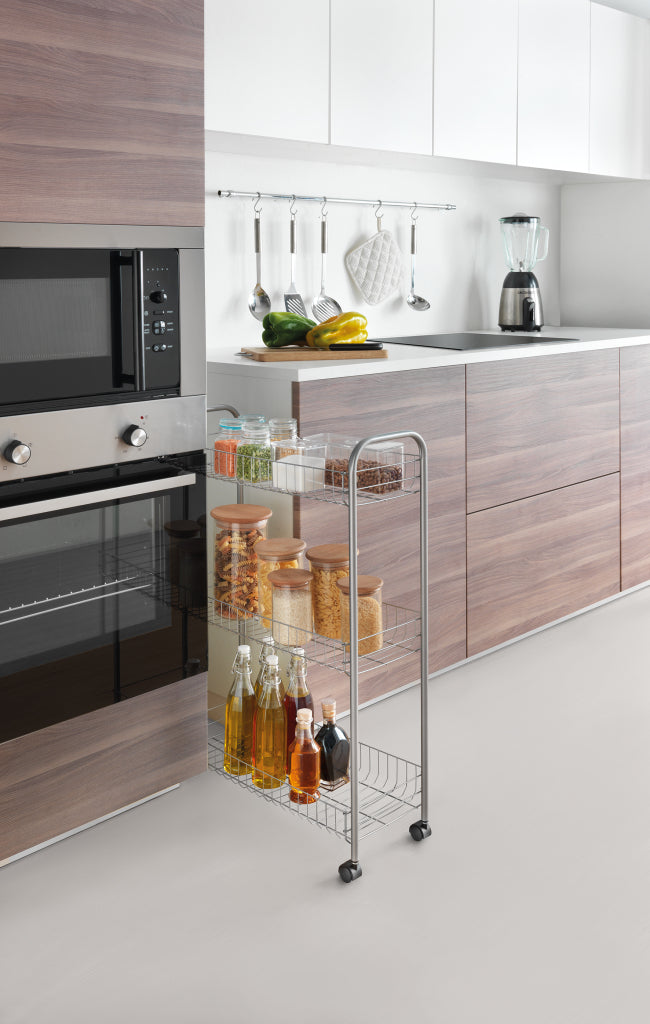 Tomado-Metaltex Metaltex Slim De Luxe Storage Cart med 3 kurve Metallic