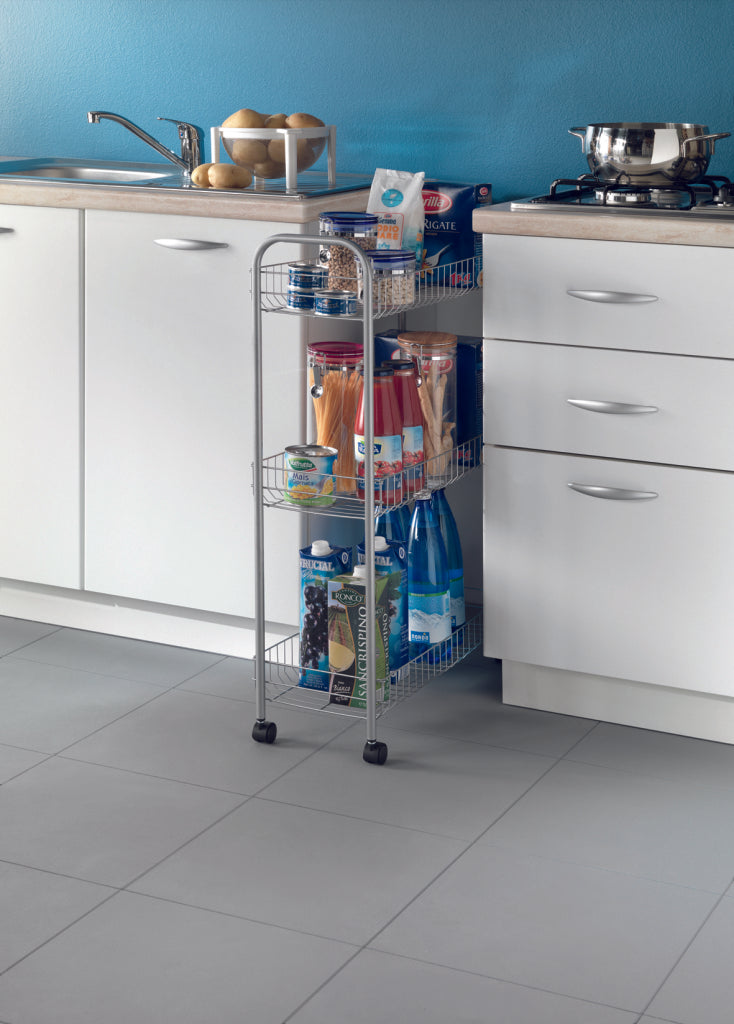 Tomado-Metaltex Metaltex Slim de Luxe Storage cart with 3 baskets Metallic