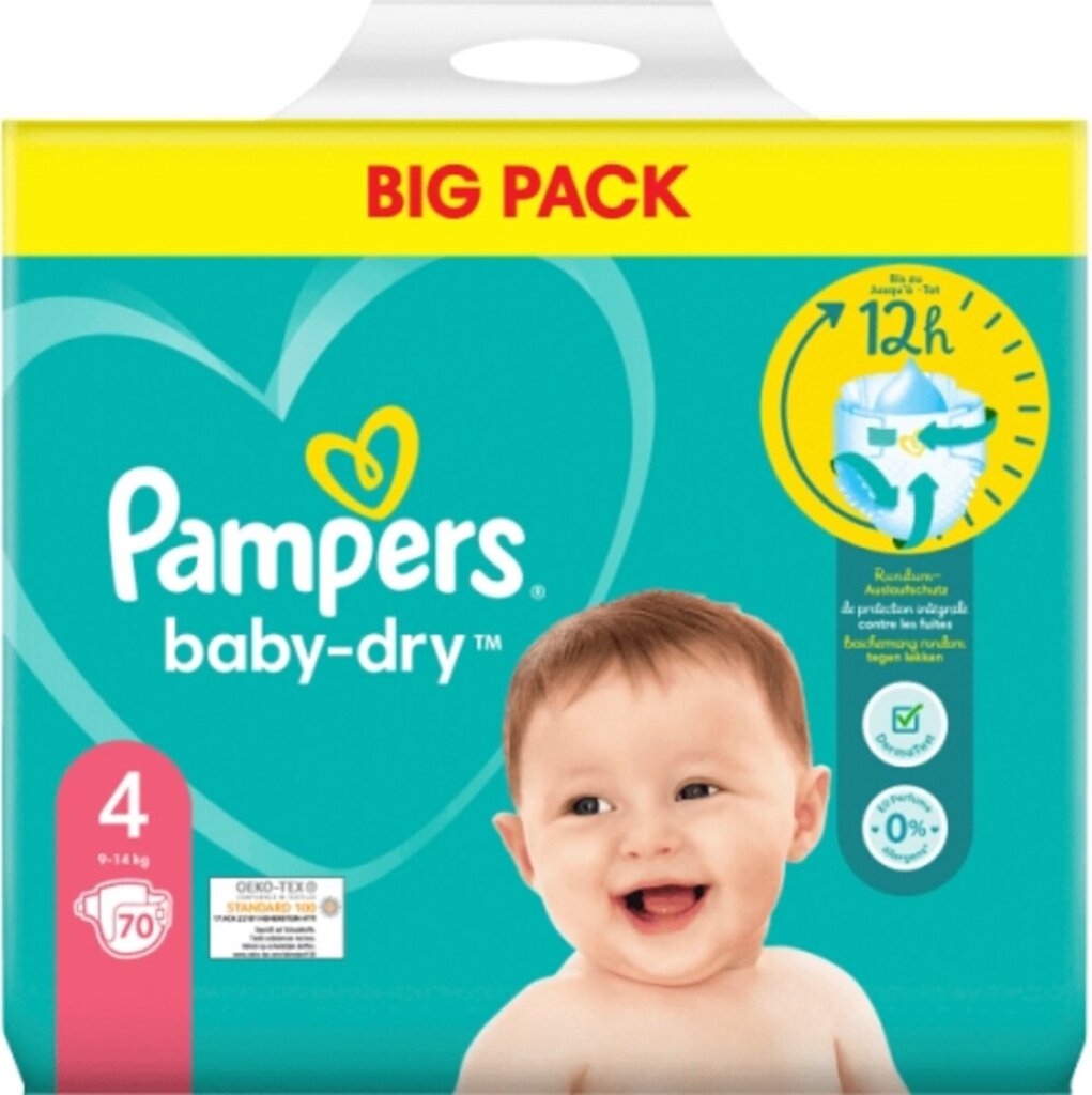 Pampers Pampers Baby Dry Maat 4 9-14 KG 70 Luiers