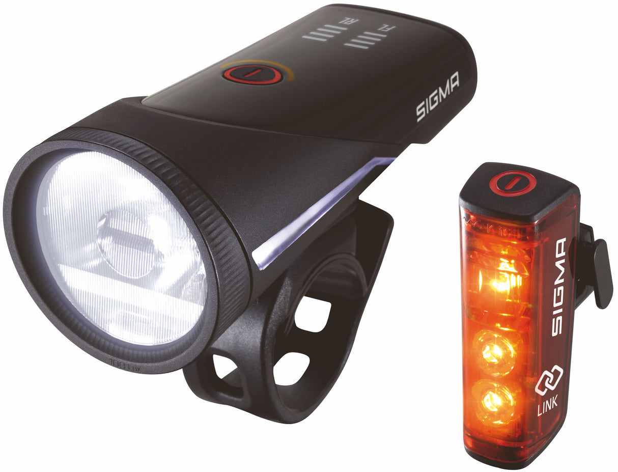 Sigma Verlichtingset Aura 100 USB koplamp + Blaze Link achterlicht