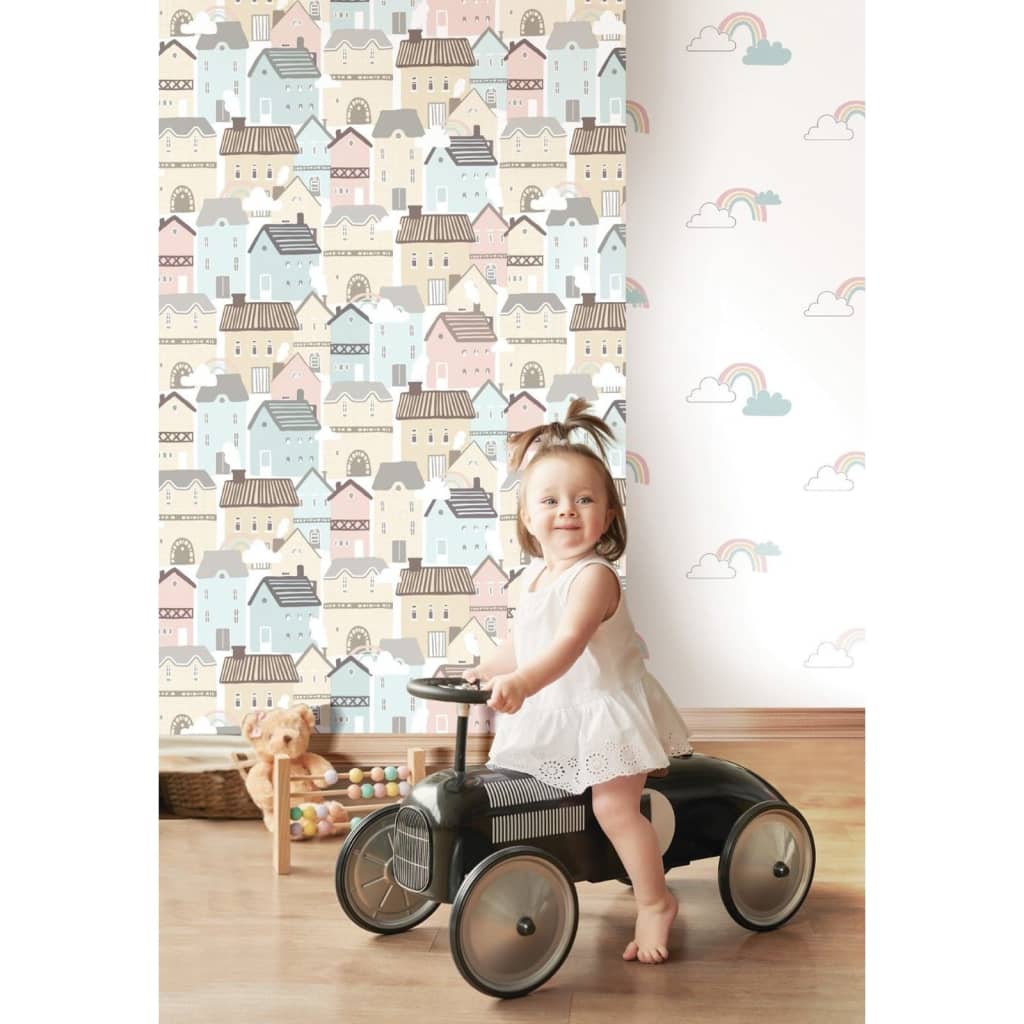 North Wall North Wall Wallpaper Baby Clouds White Blue Pink