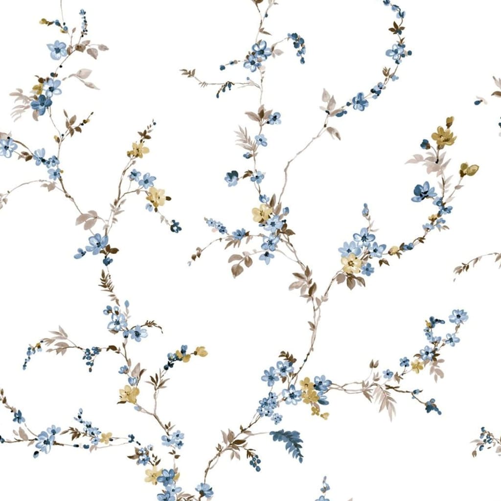 North Wall North Wall Wallpaper Blooming Garden 6 Floral Strands White and Blue