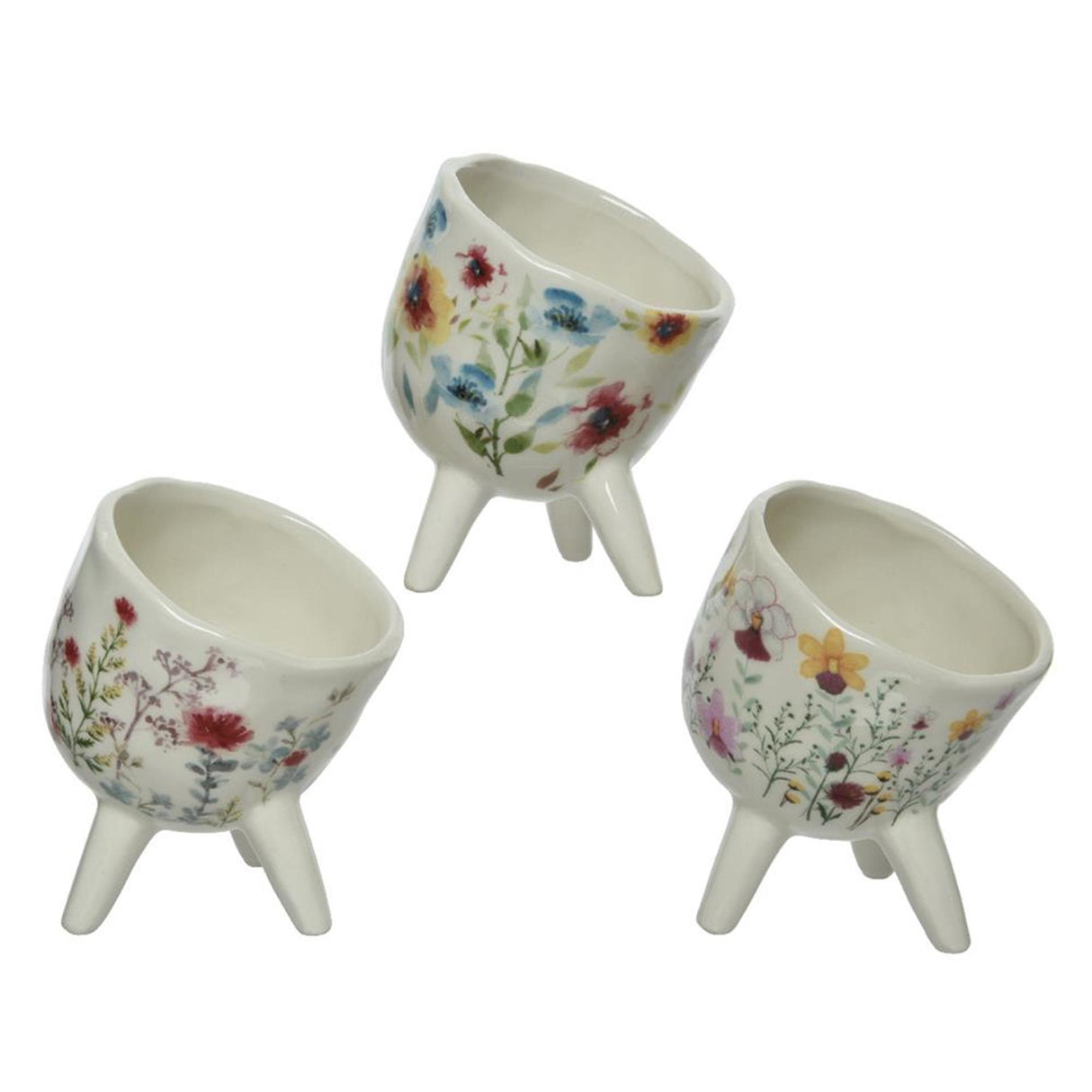 Decoris flower pot dolomite h11.4cm with floral motif