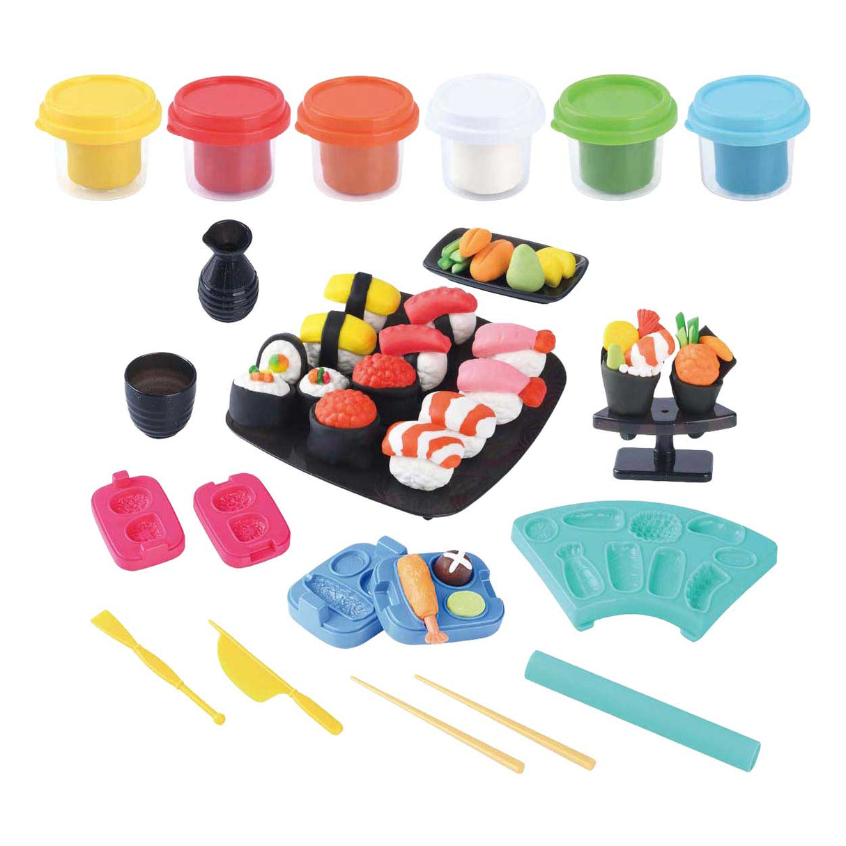 Playgo Sushi Clay Set - 6 Lehm Dëppen