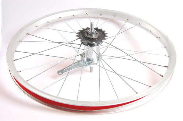 Rear wheel 20 x 1.75 aluminum with brake hub silver