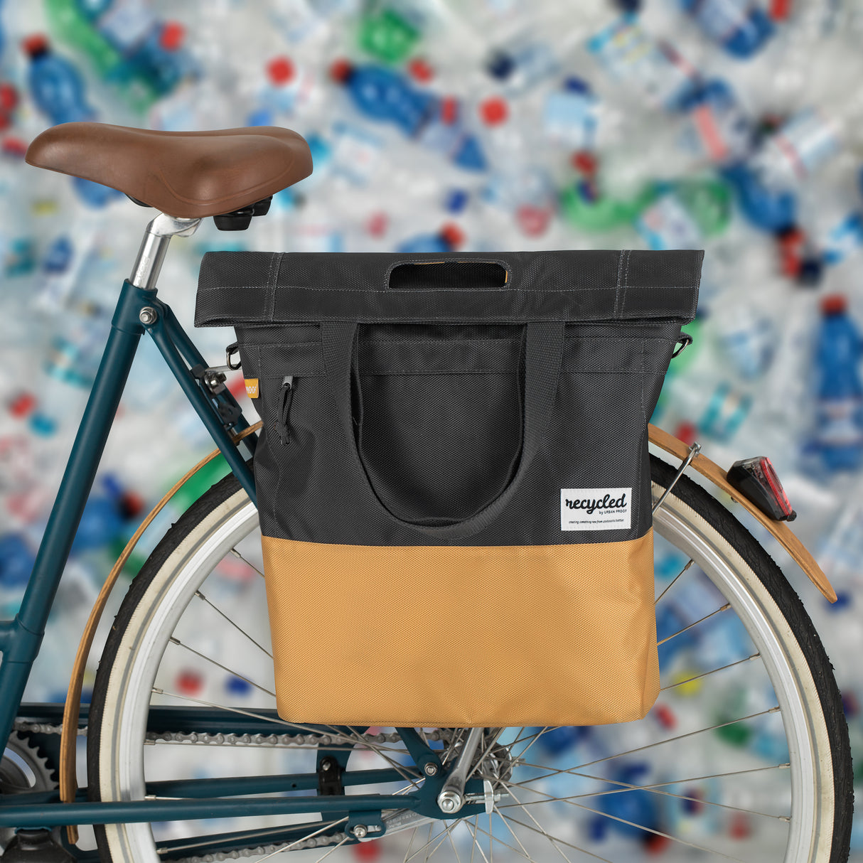 UrbanProof Urban Proof 20L fietstas grijs-geel unisex waterbestendig gerecycled PET materiaal