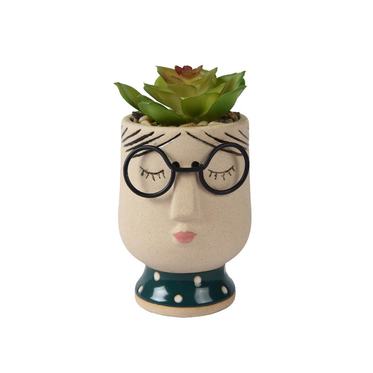 Decoris artificial plant in pot face glasses h13.5cm