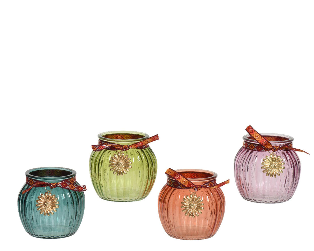 Decoris tealight holder glass h10cm with pendant