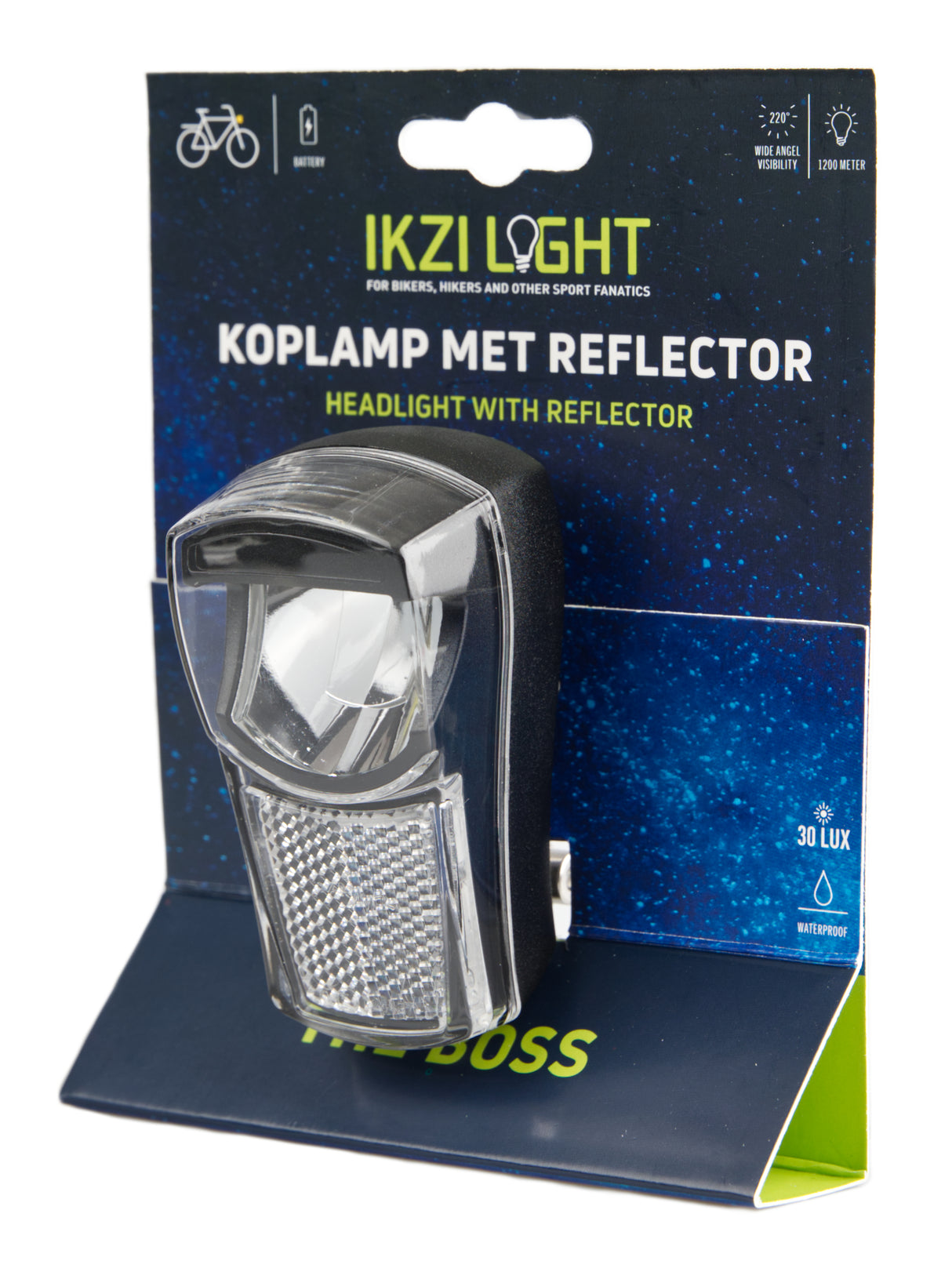 Ikzilight Headlight The Boss, 1 White LED 20LUX. Including bracket and batteries (hanging package)