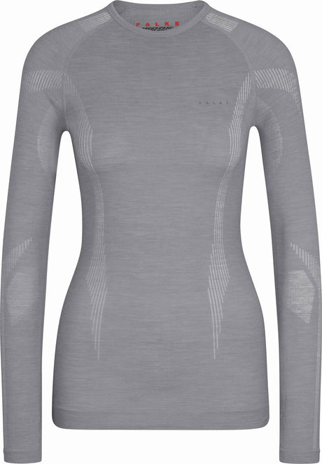 Falke wool-tech longsleeve hitrosušeča volnena funkcionalna ženska majica z dolgimi rokavi siva - velikost XL