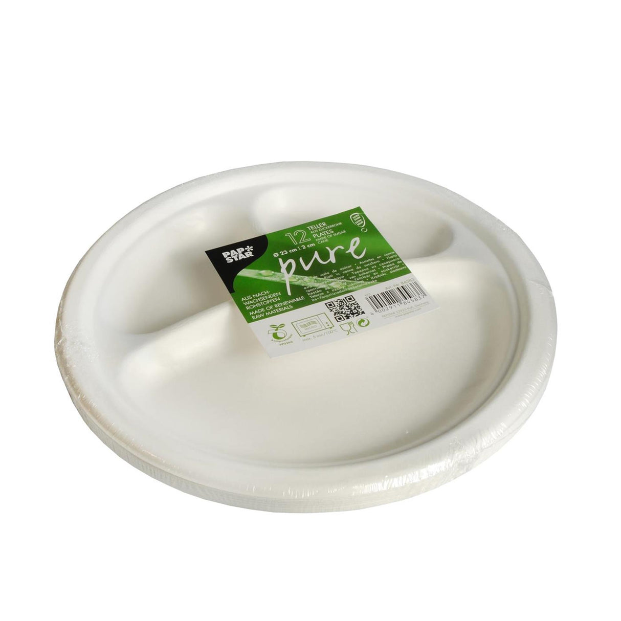 Papstar 12 plates sugar cane pure 3-compartments ø23cm