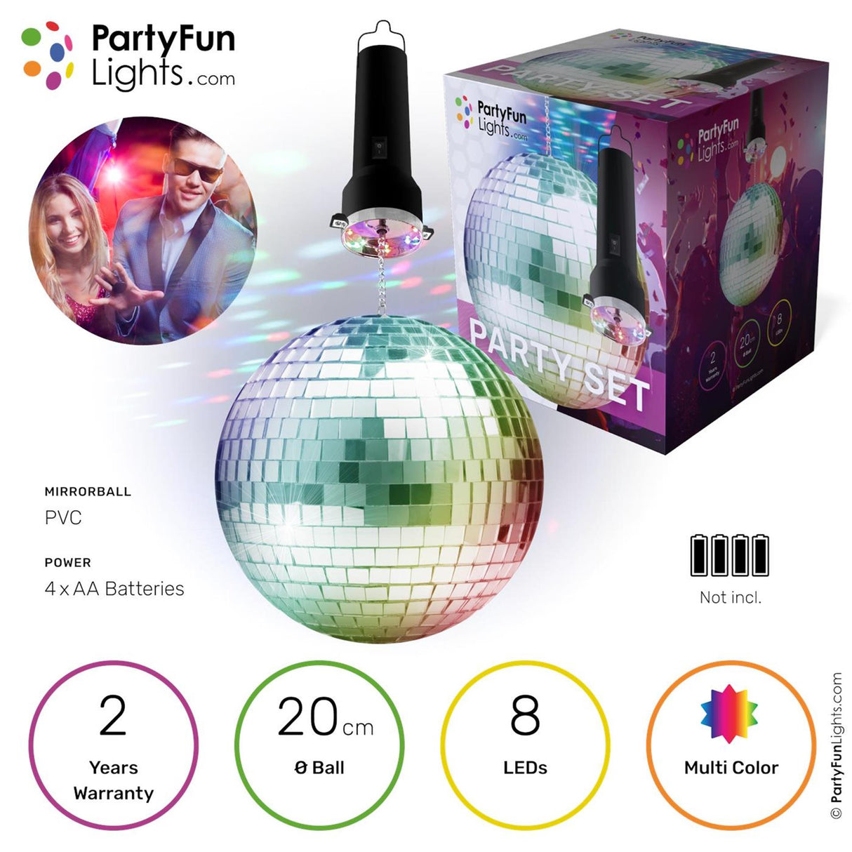 Party fun lights disco ball 20cm led multi color