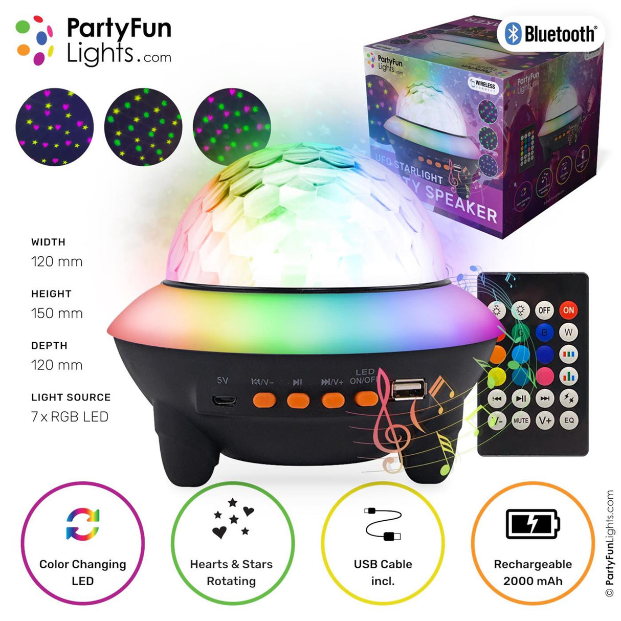 Partyfun lights bluetooth speaker ufo disco