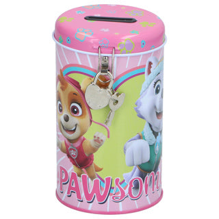 Spaarpot licentie met slot 4 assorti paw patrol, minnie mouse, spider-man | 4 stuks