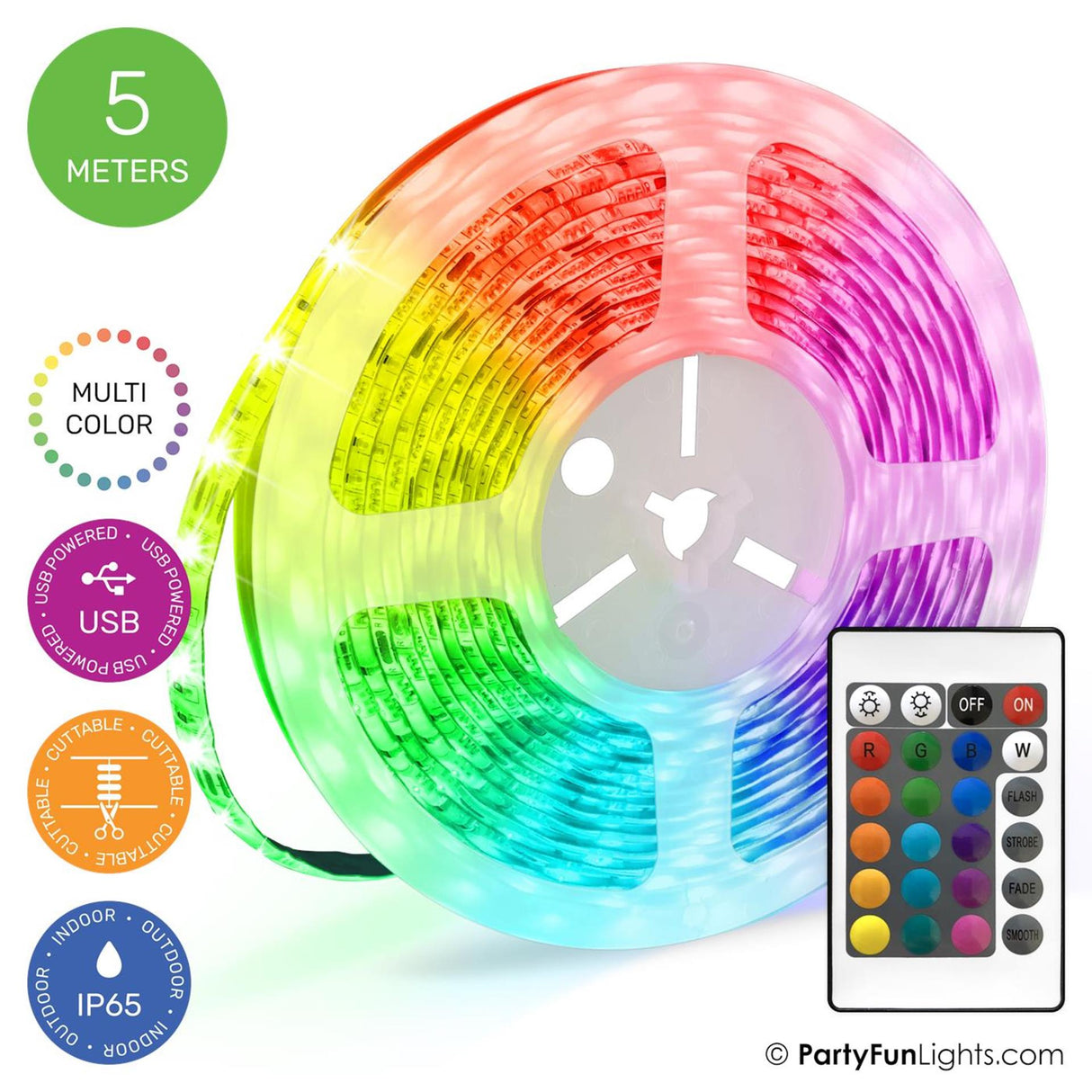 Partyfun lights led strip usb 5 meters ip65