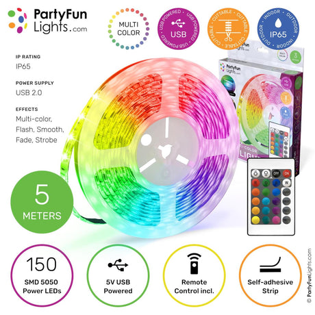 Taśma LED Partyfun Lights USB 5 metrów ip65
