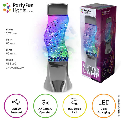 Lampa stołowa Partyfun Lights, brokatowa dioda LED zmieniająca kolor