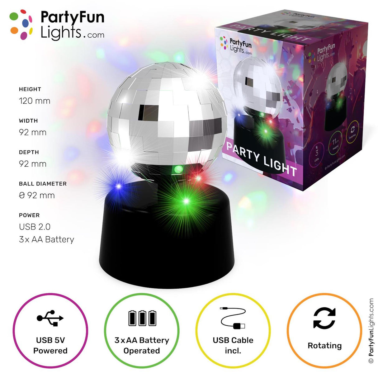 Partyfun lights table lamp mini mirror disco led rotate