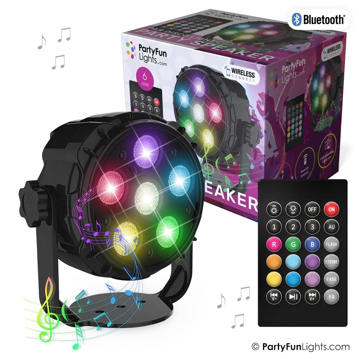 Partyfun lights Bluetooth speaker 6x power LEDs
