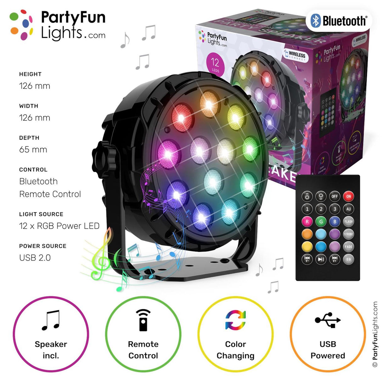 Partyfun lights Bluetooth speaker 12x power LEDs