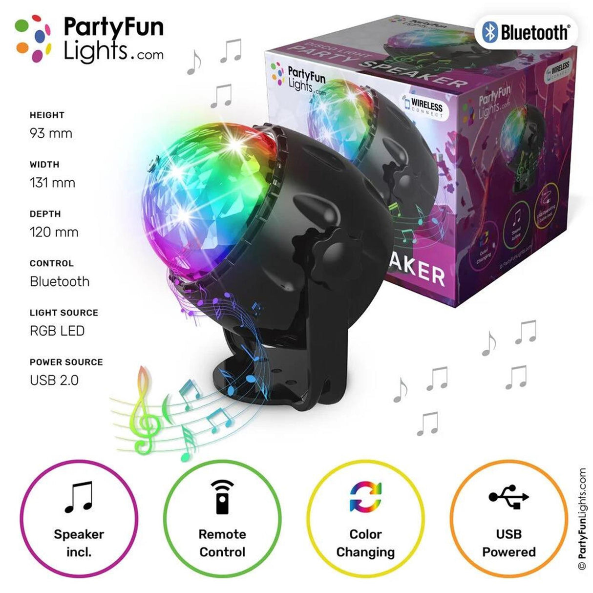 Partyfun lights bluetooth speaker compact led