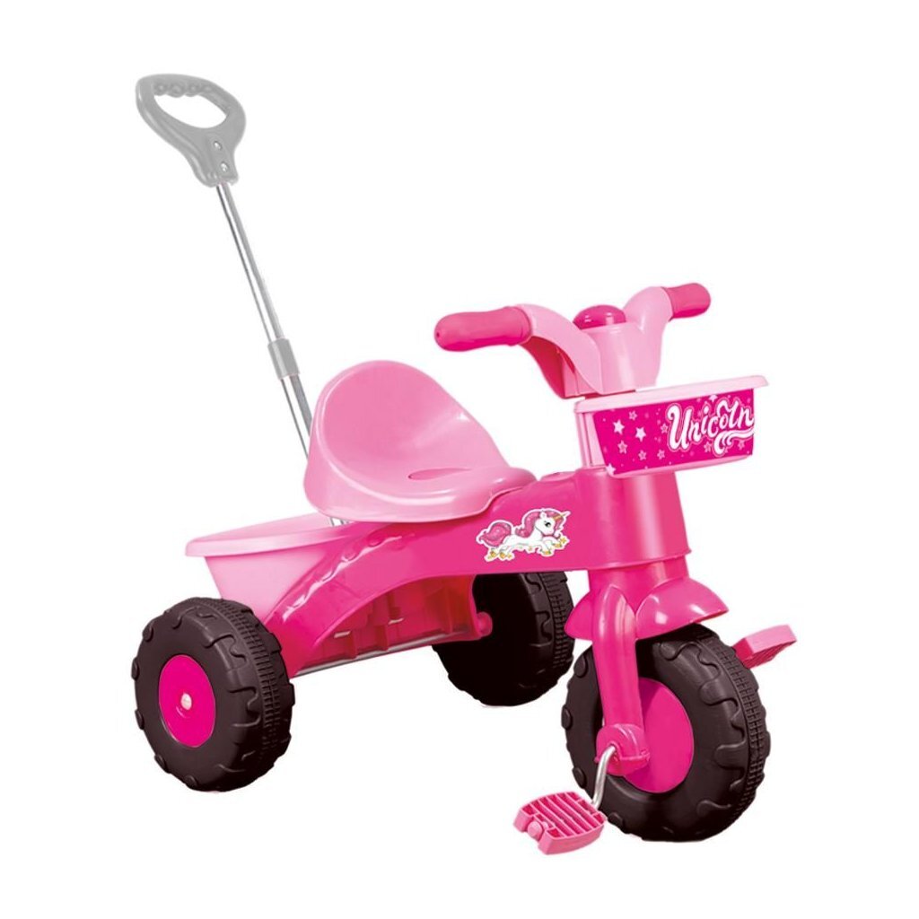 Dolu unicorn tricycle with push bar pink