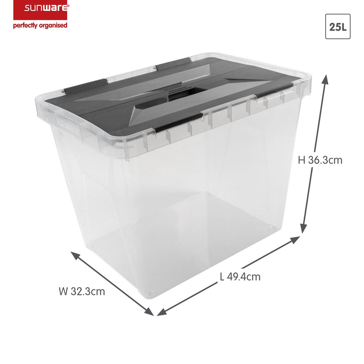 Sunware onyx storage box 25l transparent