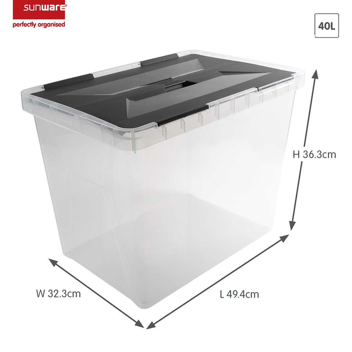 Sunware onyx storage box 40l transparent
