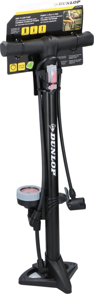 Dunlop Standing Bicycle Pump Version Print Meter Assicatore Testa a doppia valvola Black