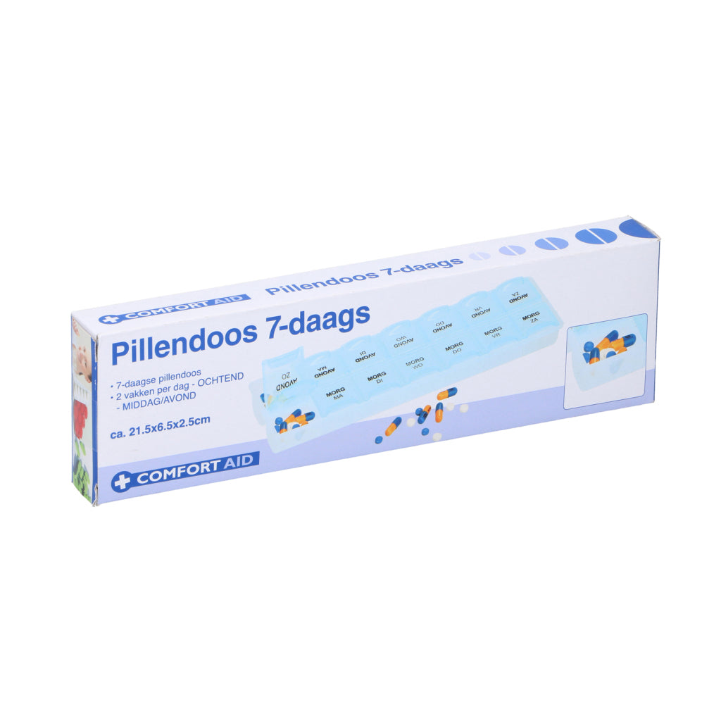 Box di pillola di aiuto comfort di base 7-giorni 2x6.4x21,5 cm blu bianco