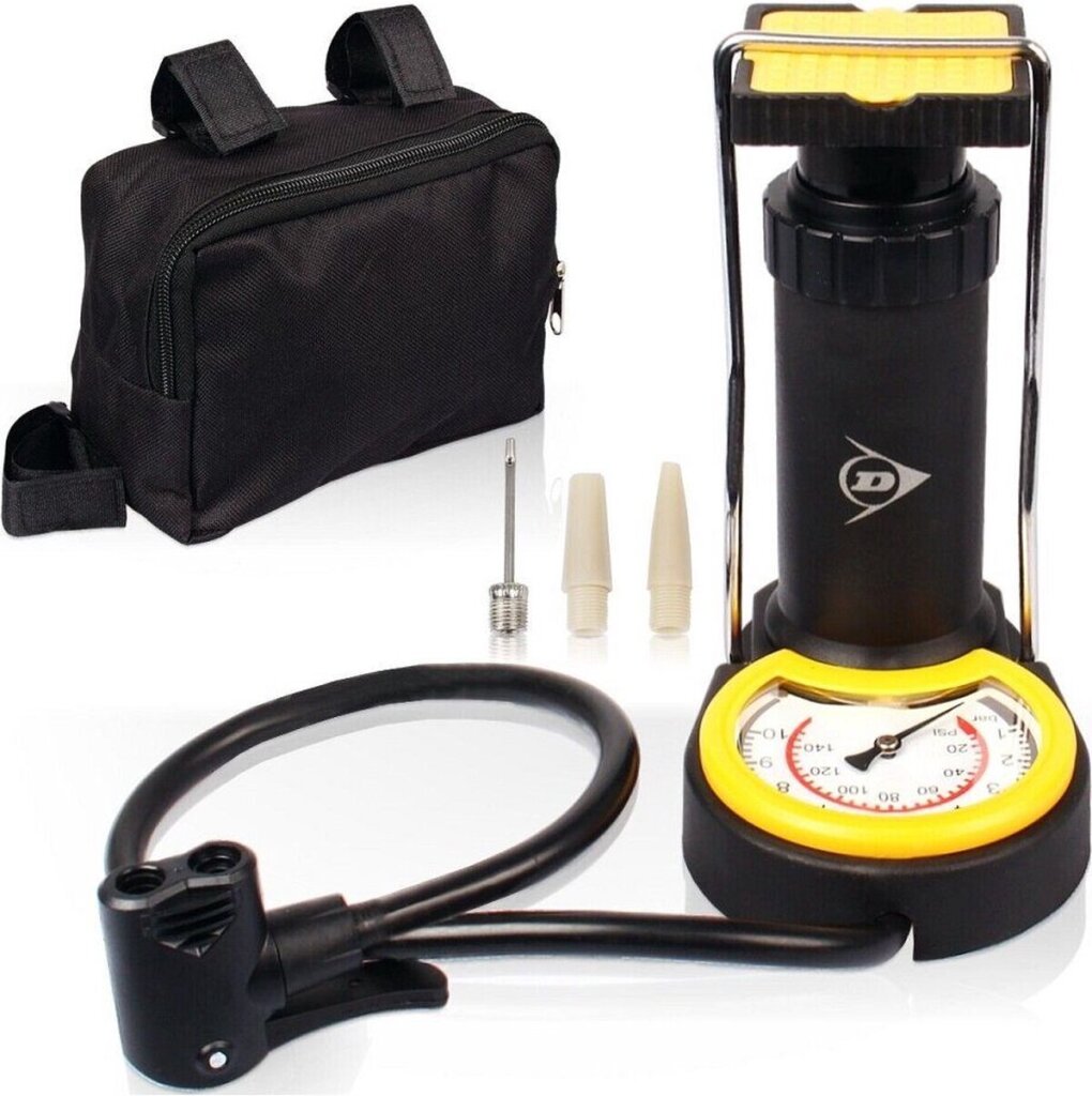 Dunlop Mini Foot Pump Air Pump Tire Pump Including 3 Adapters Analog Print Meter with storage bag