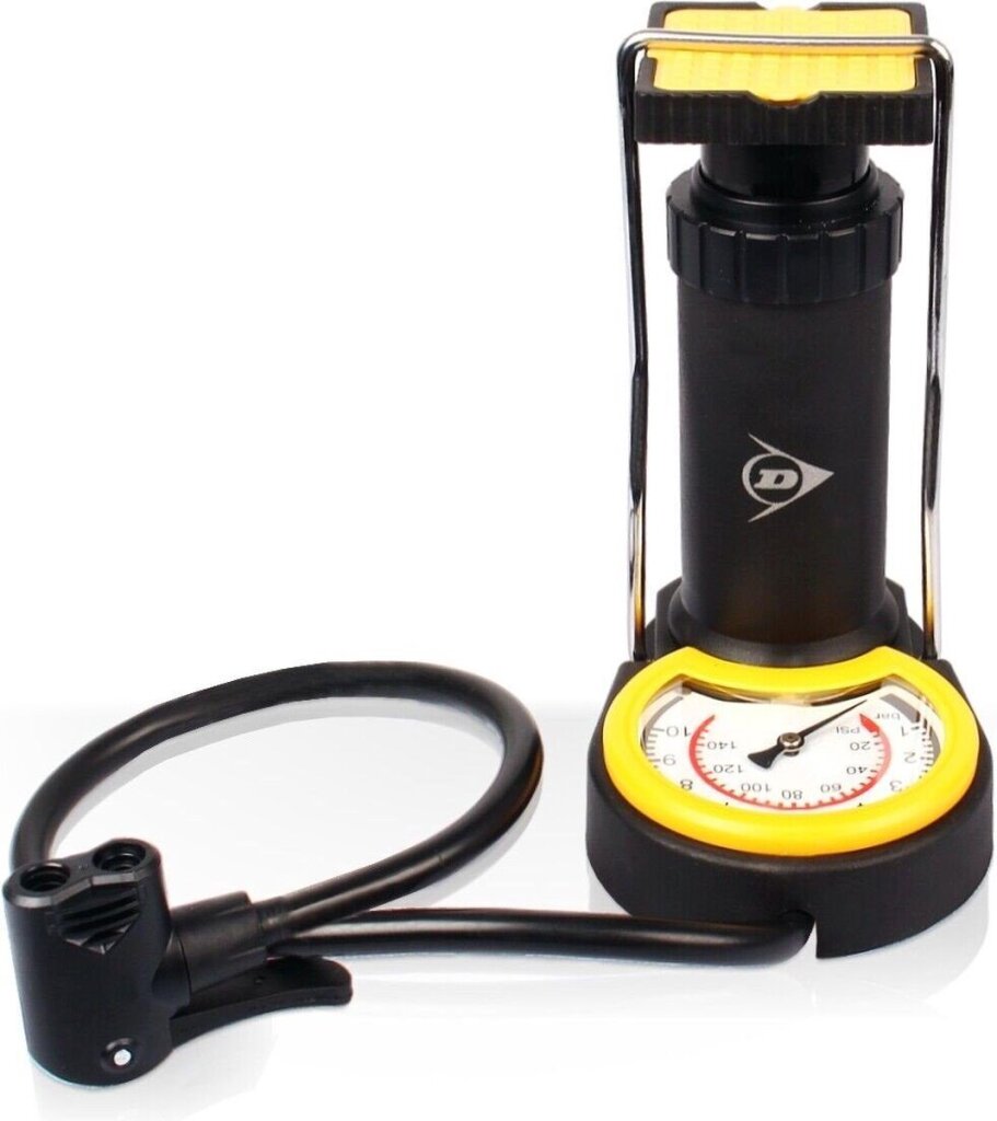 Dunlop Mini Foot Pump Air Pump Pneumatika včetně 3 adaptérů analogový tiskový měřič s úložným sáčkem