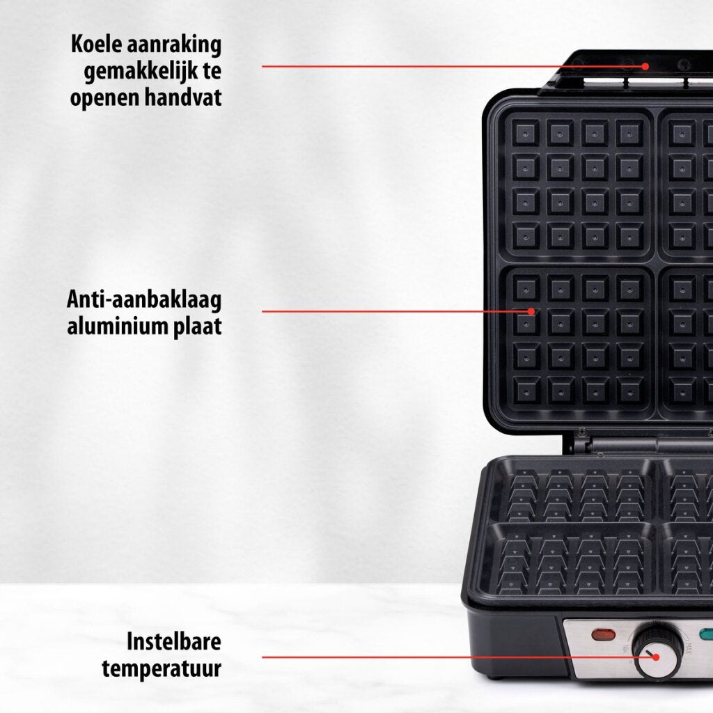 Alpina Waffleijzer Brüssel Waffeln Nicht -STICK -Beschichtung 4 Waffeln 1200W