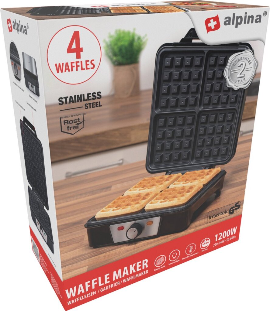 Alpina Waffleijzer Brüssel Waffeln Nicht -STICK -Beschichtung 4 Waffeln 1200W