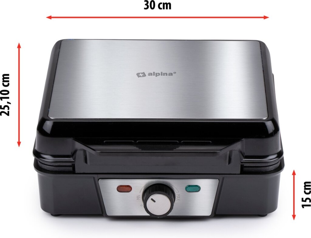 Alpina Waffleijzer Bruxelles vafler Non -Stick Coating 4 Waffles 1200W