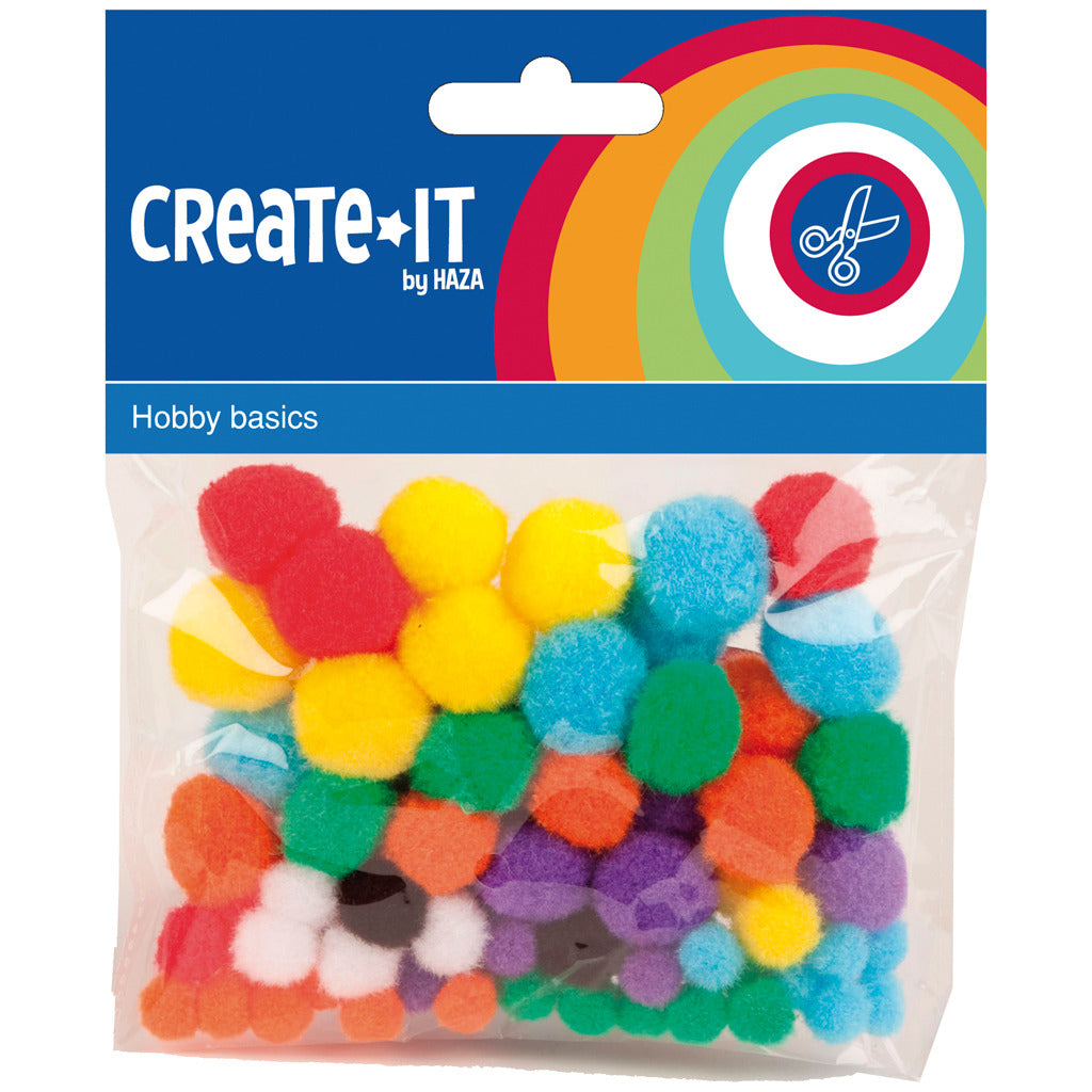 Haza Witbaard Colored Pompoms, 78st.