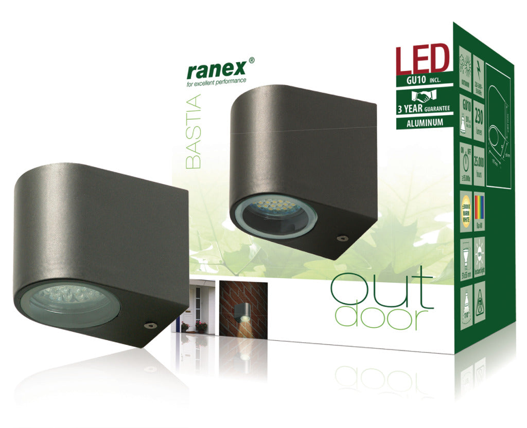 Ranex RA-5000332 LED utomhusväggslampa av rostfritt stål