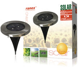 RANEX RA-5000389 RUNDLED SOLAR GRUND SPOT BRUSHED Rustfritt stålglass