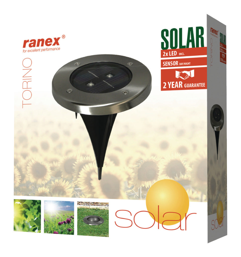 RANEX RA-5000389 LED rotondo Spolt Solar Spot in acciaio inossidabile spazzolato