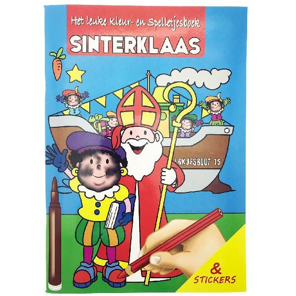 Grundlegende Sinterklaas Farbe und Spielbuch mit Stickern A4