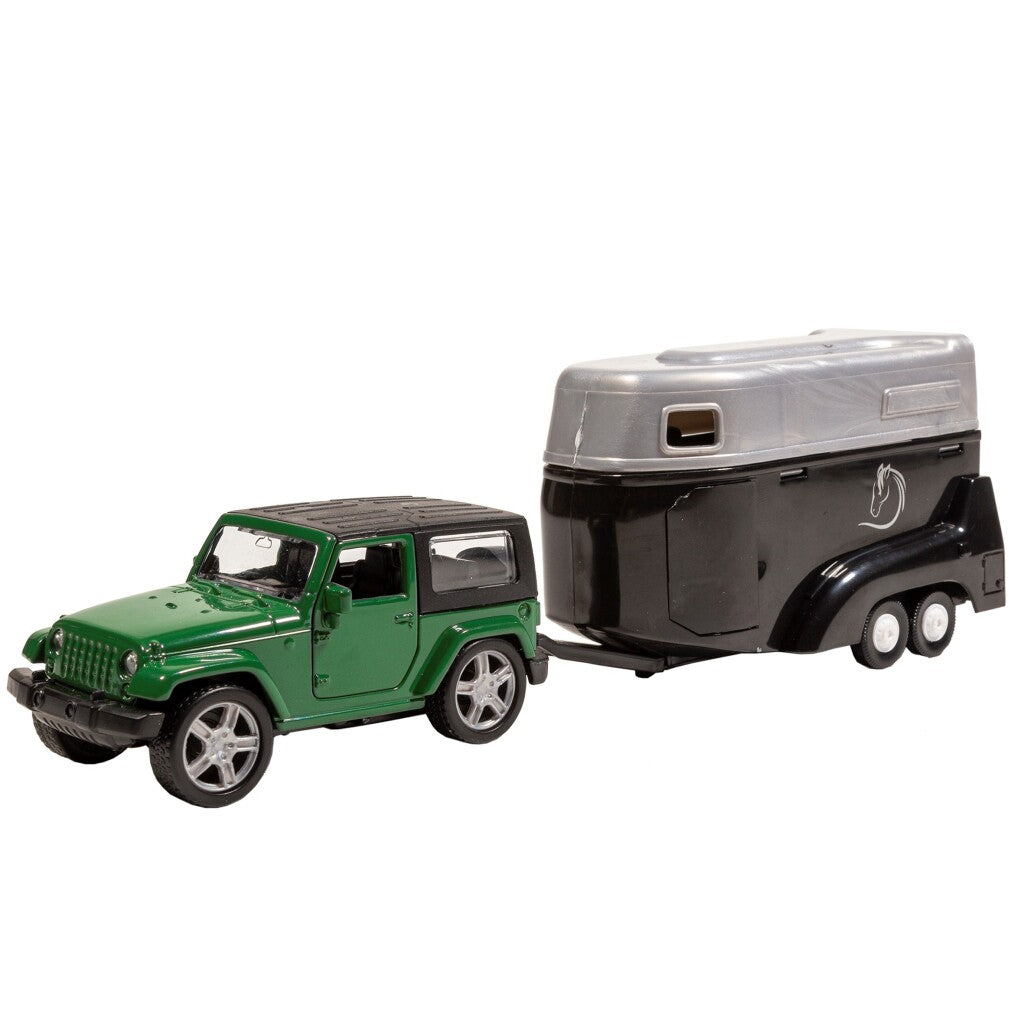 Basic City Die-Cast Jeep met Paardentrailer Groen Zwart