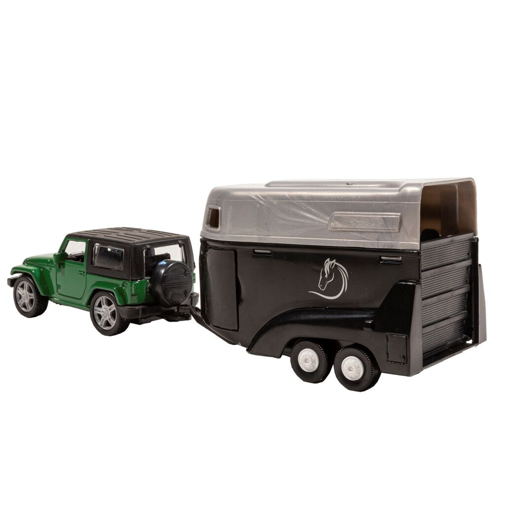 Basic City Die Cast Jeep med Horse Trailer Green Black