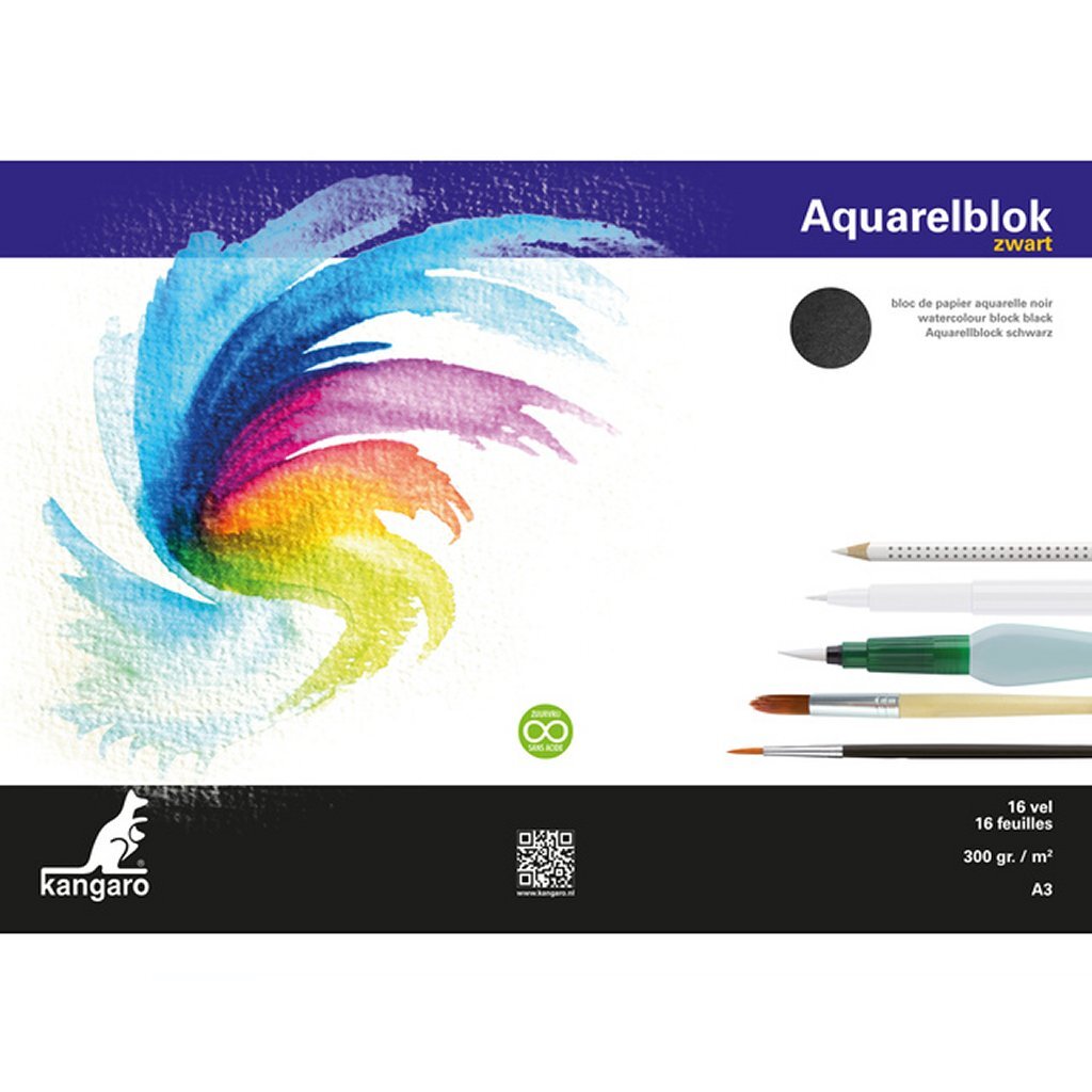 Kangaro Kangaro K-5313 A3 Aquarelblok 300 Gram 16 Vel Zwart