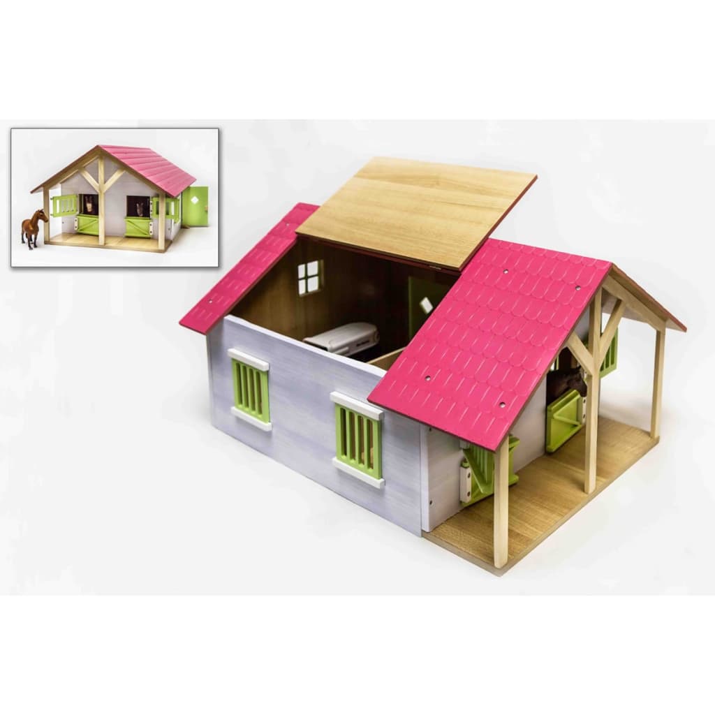 Kids Globe Globe Paardenstal Roze met 2 Boxen en Berging, 1:24