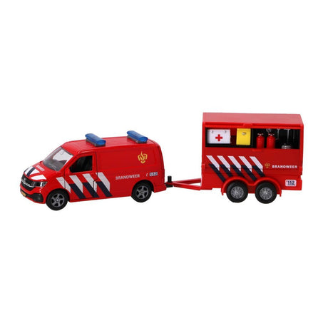 Kids Globe Globe VW Transporter Brandweer met Aanhangwagen