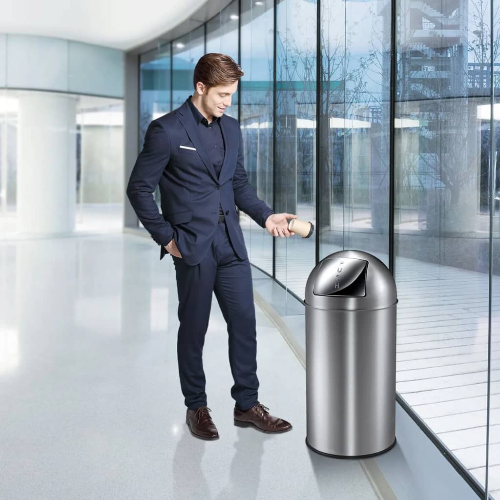 Eko Eko Waste Bin med trycklocket 40 L Mat Silver -färgad