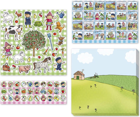 Bambolino fien teun Sticker - 3 Sticker Blieder mat Spillhannergrond - kreativ Spillsaachen - Bauerenhaff - Spillsaachen - ab 3 Joer