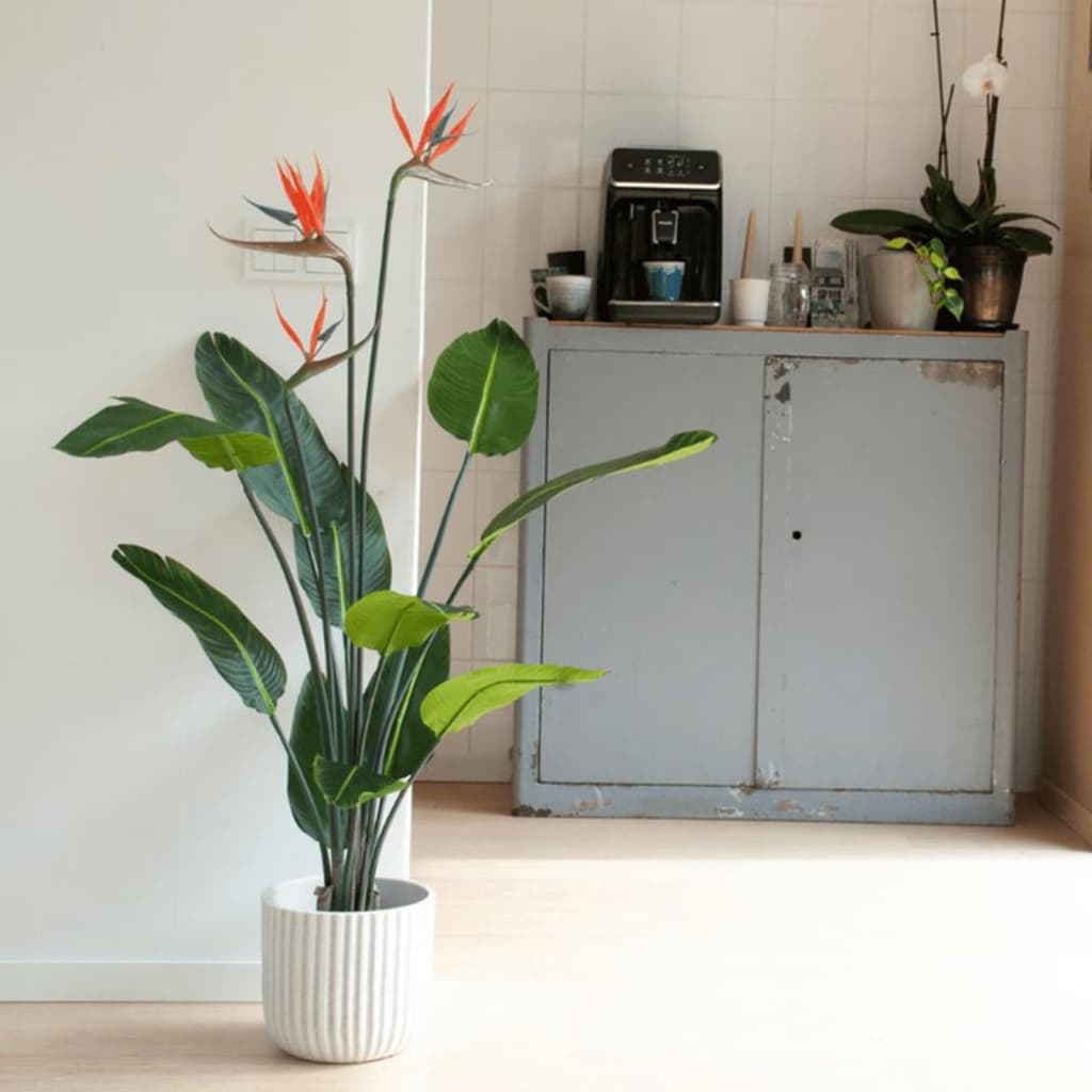 Emerald Smaragdkunstpflanze mit Topf und Blumen Strelitzia 120 cm