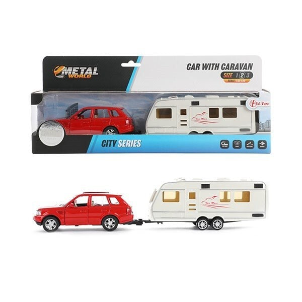 Toi-Spillsaach Metal Pull-Réck Auto mat Caravan 1:48