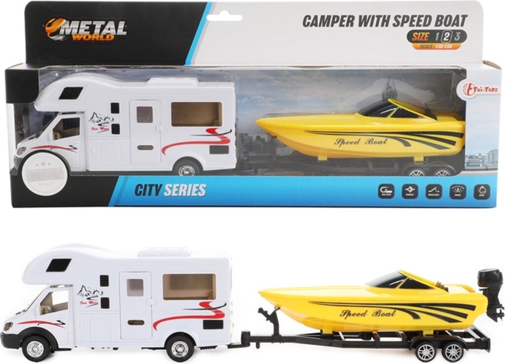 Toi-toys camper with speedboat pull back 1:48